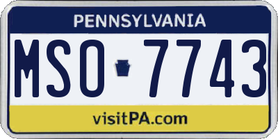 PA license plate MSO7743
