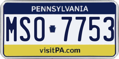 PA license plate MSO7753