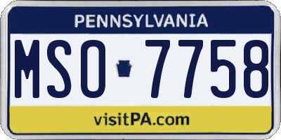 PA license plate MSO7758