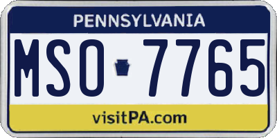 PA license plate MSO7765