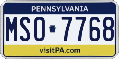 PA license plate MSO7768