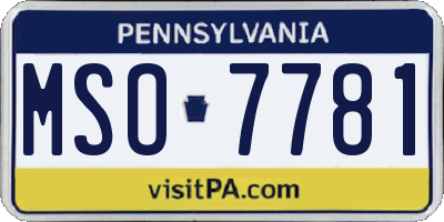 PA license plate MSO7781