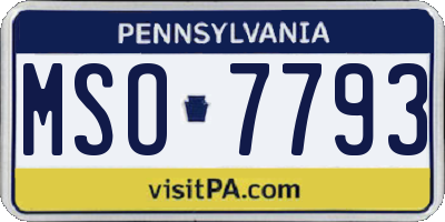 PA license plate MSO7793
