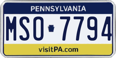 PA license plate MSO7794