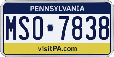 PA license plate MSO7838