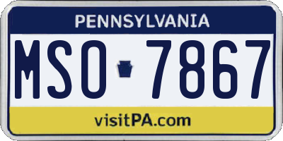 PA license plate MSO7867