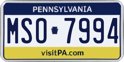 PA license plate MSO7994