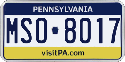 PA license plate MSO8017