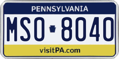 PA license plate MSO8040