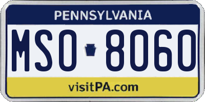 PA license plate MSO8060