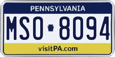 PA license plate MSO8094