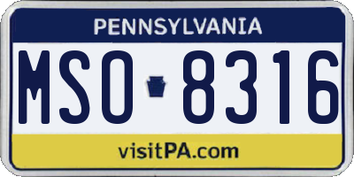PA license plate MSO8316