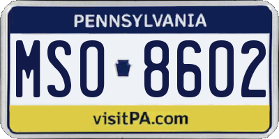 PA license plate MSO8602