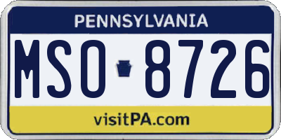 PA license plate MSO8726