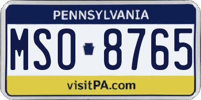 PA license plate MSO8765