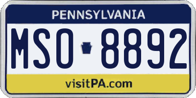 PA license plate MSO8892