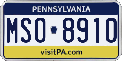 PA license plate MSO8910