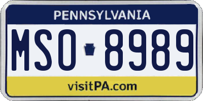 PA license plate MSO8989
