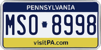 PA license plate MSO8998