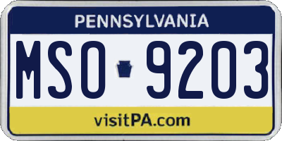 PA license plate MSO9203