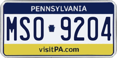 PA license plate MSO9204