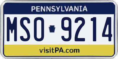 PA license plate MSO9214