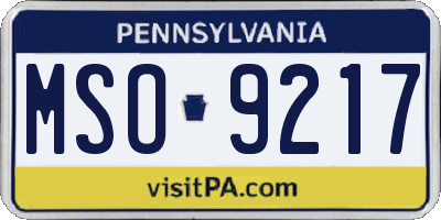 PA license plate MSO9217