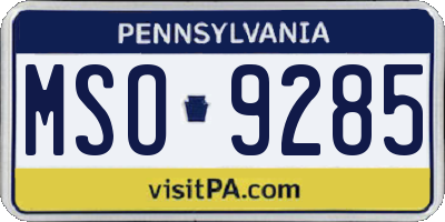 PA license plate MSO9285