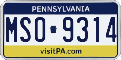 PA license plate MSO9314