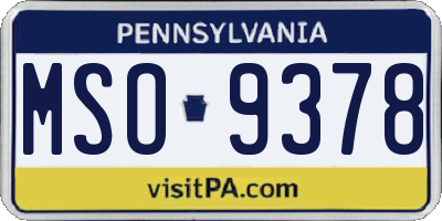 PA license plate MSO9378