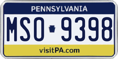 PA license plate MSO9398