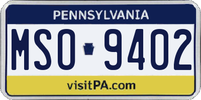 PA license plate MSO9402