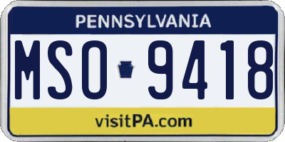 PA license plate MSO9418
