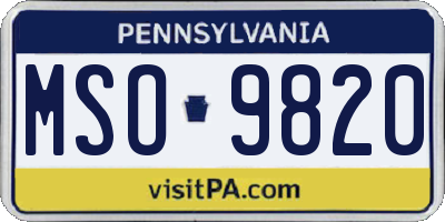 PA license plate MSO9820