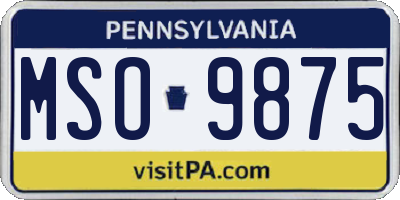 PA license plate MSO9875