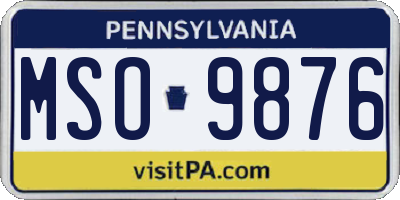 PA license plate MSO9876