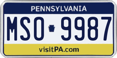 PA license plate MSO9987