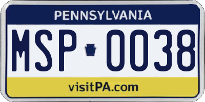 PA license plate MSP0038