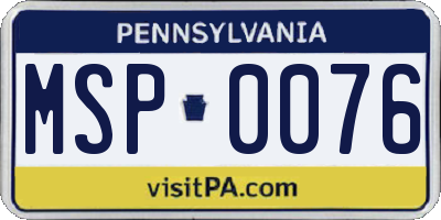 PA license plate MSP0076