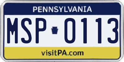 PA license plate MSP0113