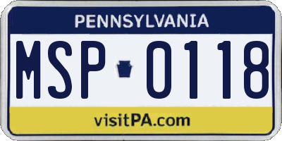 PA license plate MSP0118