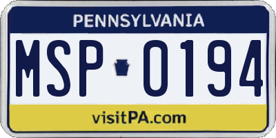 PA license plate MSP0194