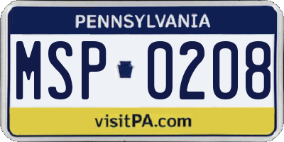 PA license plate MSP0208