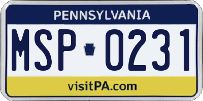 PA license plate MSP0231