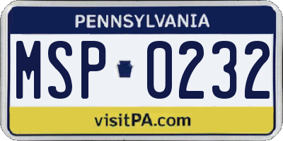 PA license plate MSP0232