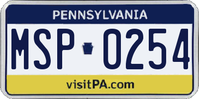 PA license plate MSP0254