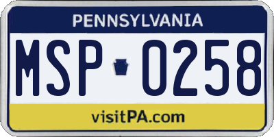 PA license plate MSP0258