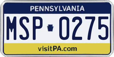 PA license plate MSP0275