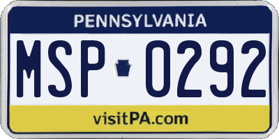 PA license plate MSP0292