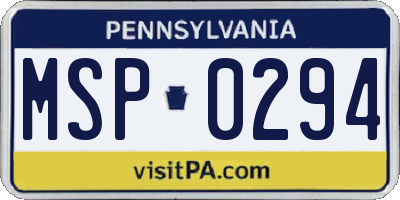PA license plate MSP0294